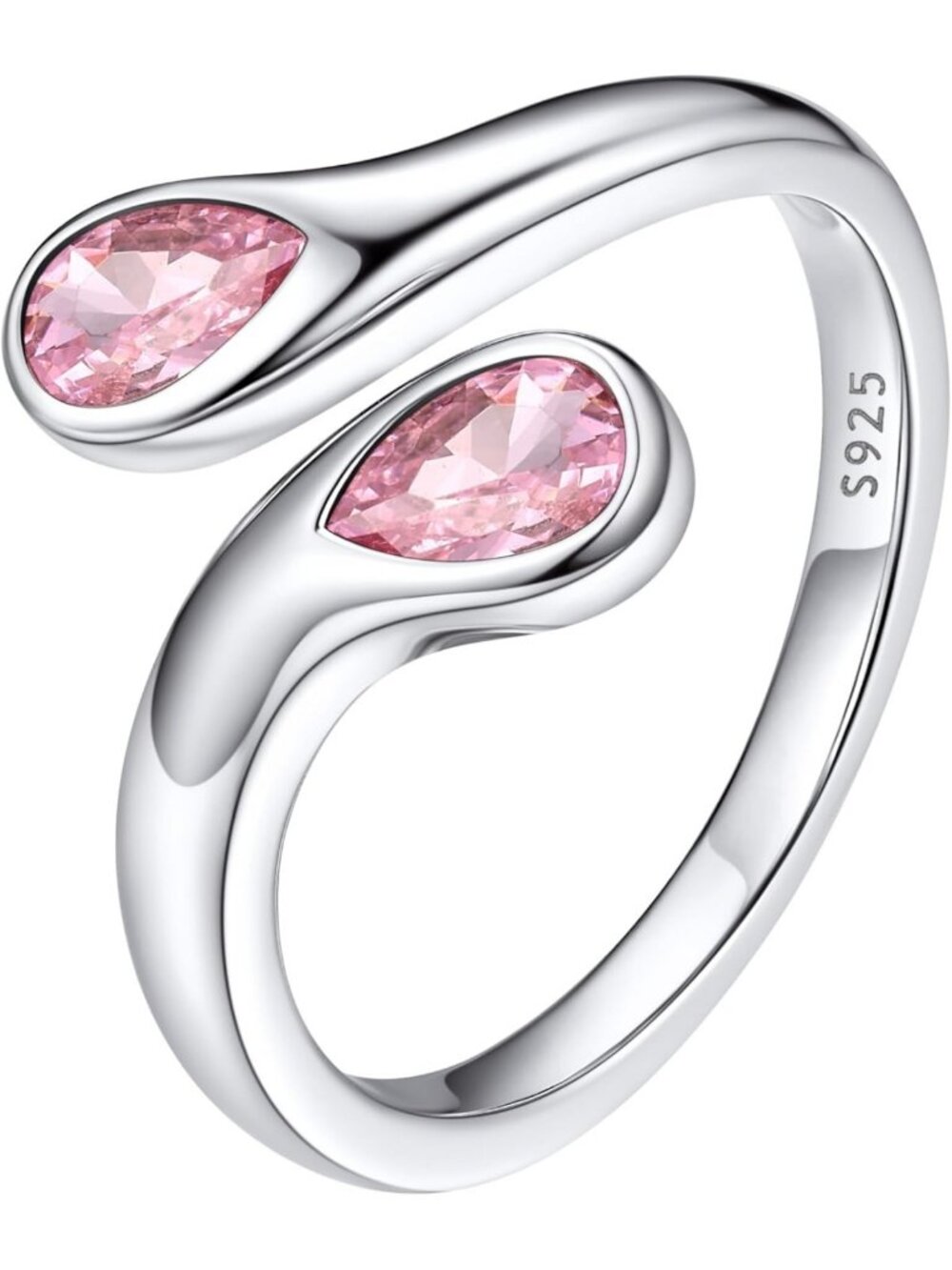Dainty Silver Birthstone Ring for Women, Adjustable Teardrop Band, Love Promise
